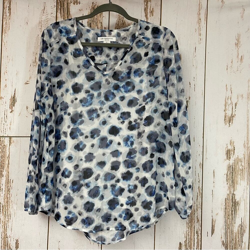 Liz Claiborne, Blue Leopard Sheer Shirt with Under Tank, Size Petite Large